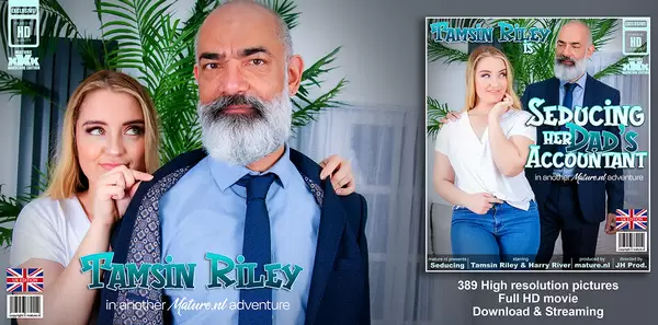 Tamsin Riley, Harry River - Young and horny Tamsin Riley is fucking and sucking her way older dad's accountant on the couch 1080p