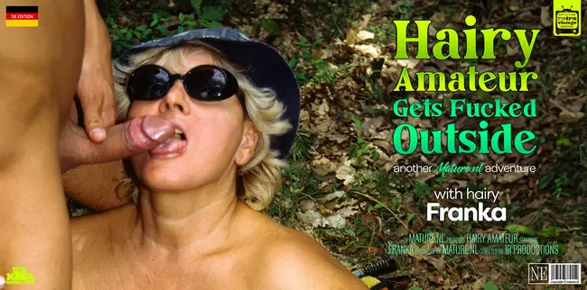 Franka - Hairy mature amateur Franka gets her unshaved pussy pounded outside