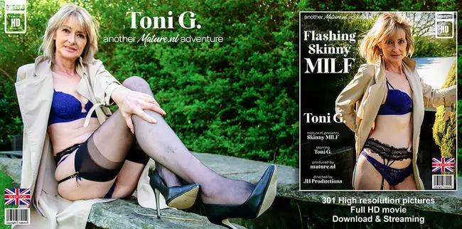 Toni G - Skinny masturbating British MILF Toni G. flashes, teases & plays with her shaved pussy & small tits  1080p