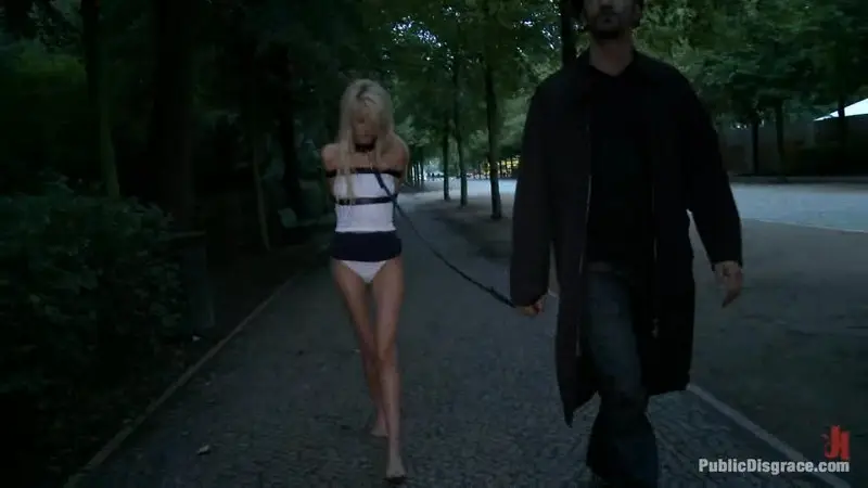 Euro Beauty gets Tied to a Park Bench and Fucked Where Everyone Can See 720p